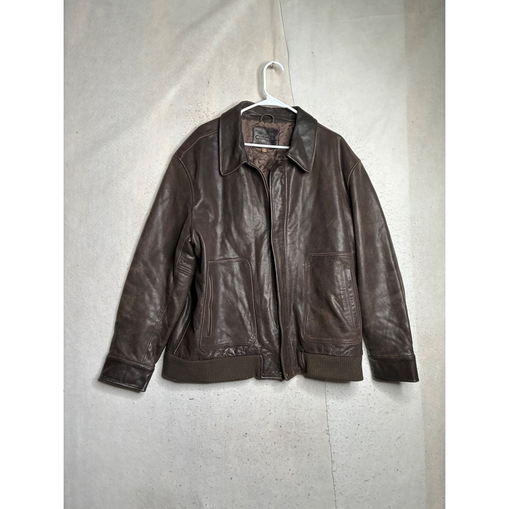 Cherokee Mens Brown Genuine Leather Bomber Jacket Quilted Lined XL Vintage Style